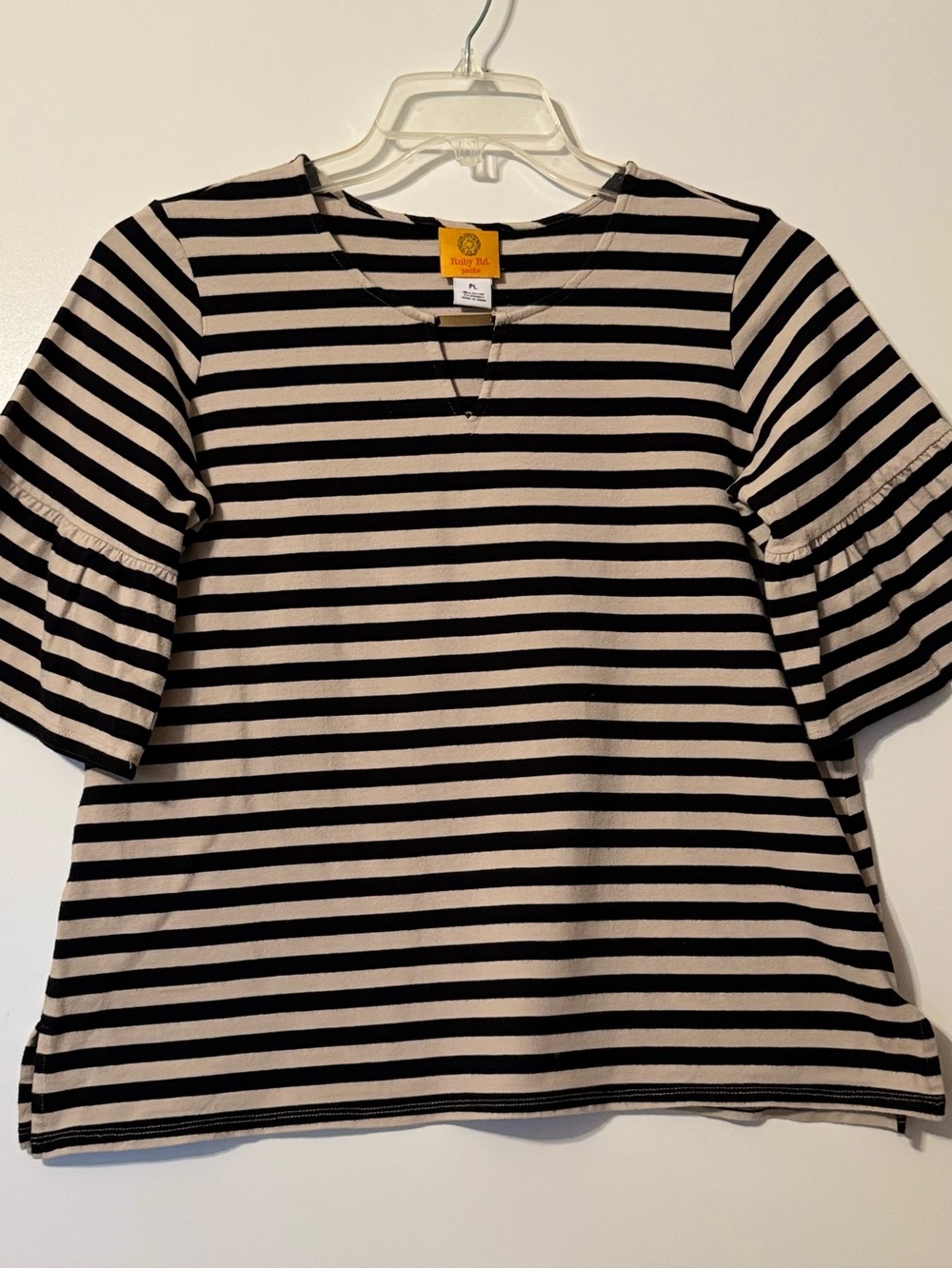 Ruby Rd. Black & Cream Striped Short Sleeve Top